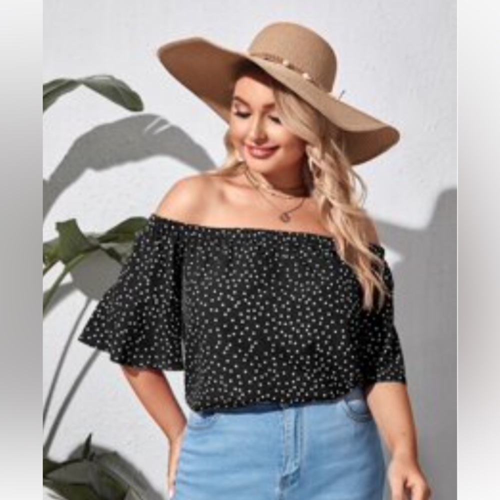New Black w/ white polka dots Off the shoulder blouse size xl